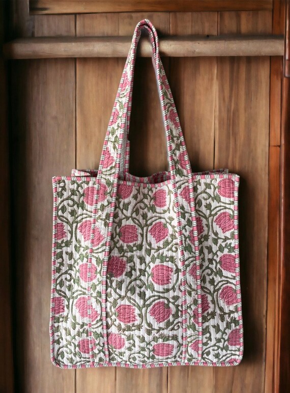 Hand Block Printed Tote Bag, Reusable Handmade Sh… - image 9