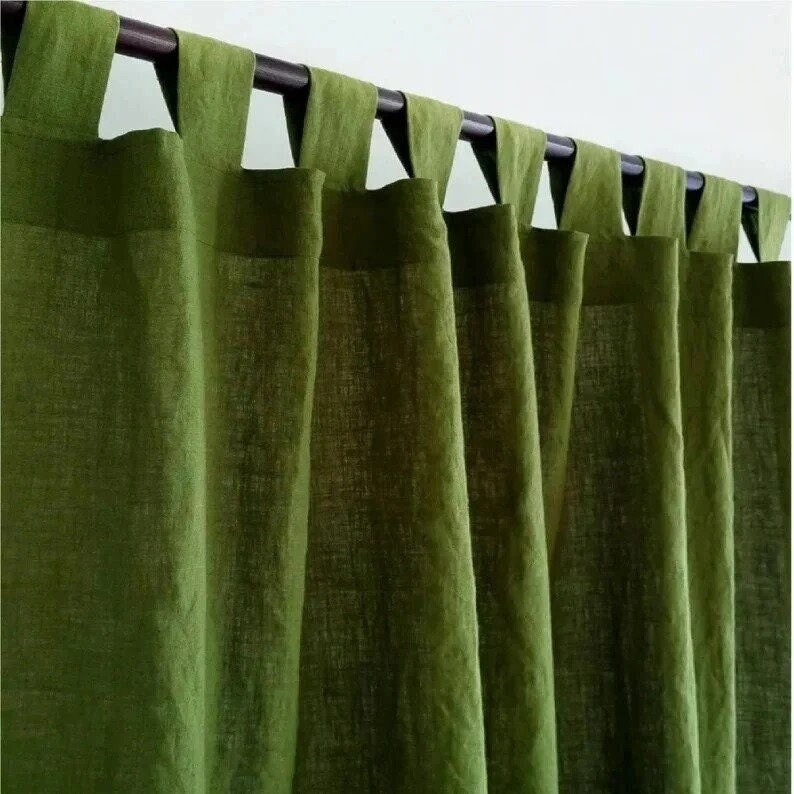 VERT MOUSSE Ensemble de rideaux longs en coton lavé, 2 panneaux de ferme unis et modernes pour le salon et la chambre à coucher. MOSS GREEN