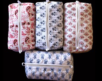 Handmade Cotton Quilted Cosmetic Makeup Bag For Woman Large Vanity Case Toiletry Hand Bag Gift For Her Boho Wash Bag Travel Accessory Bag