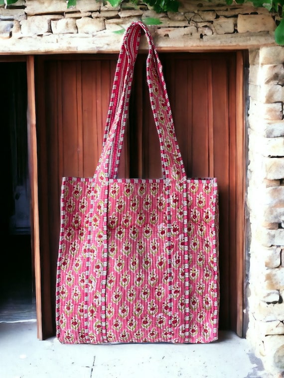 Hand Block Printed Tote Bag, Reusable Handmade Sh… - image 5