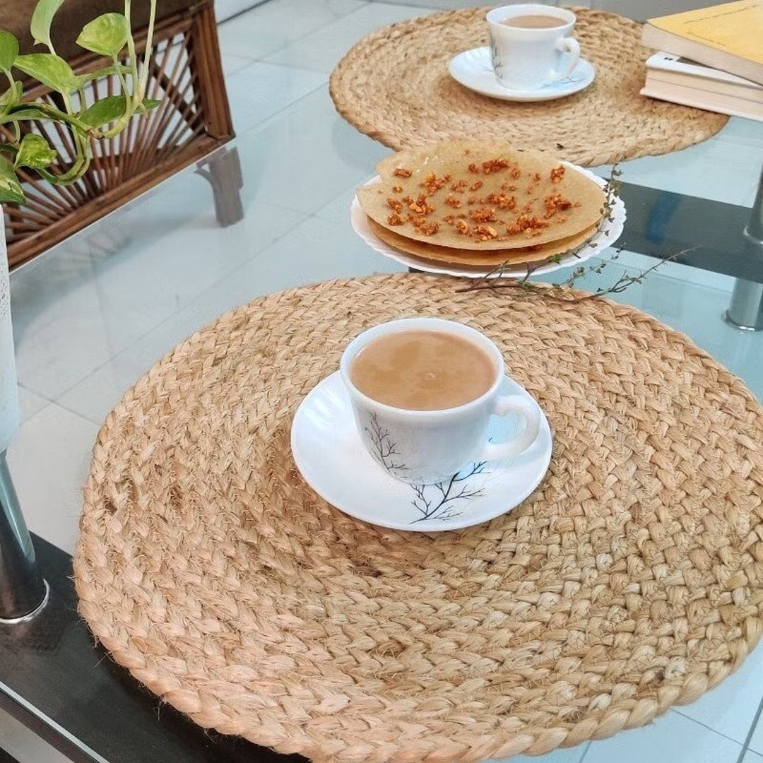 Scalloped Jute Table Mat Farmhouse Natural Jute Placemat Etsy