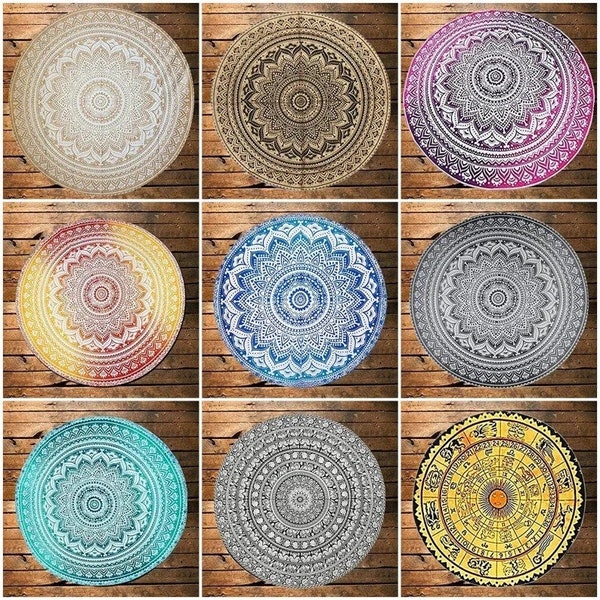 Round Table Cover, Bohemian Indian Mandala Table Cloth, Peacock Father Tablecloth, Mediterranean Style Kitchen Round Table Cloth Boho