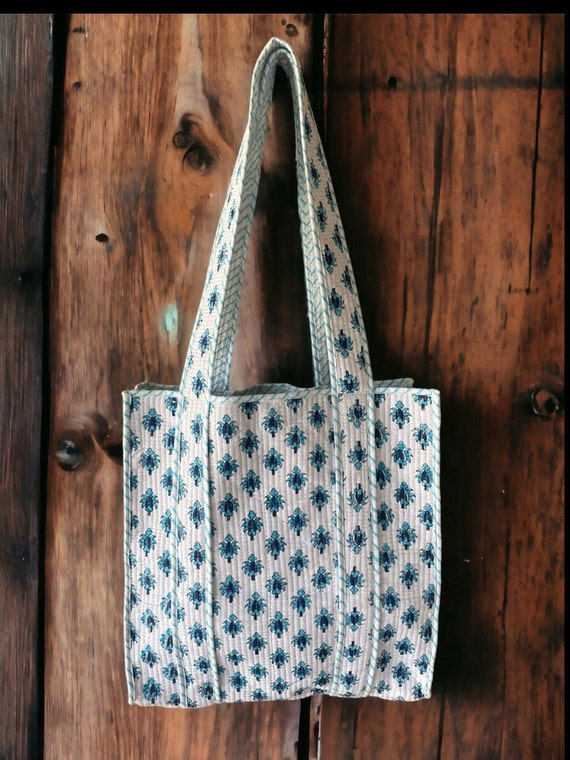 Hand Block Printed Tote Bag, Reusable Handmade Sh… - image 4