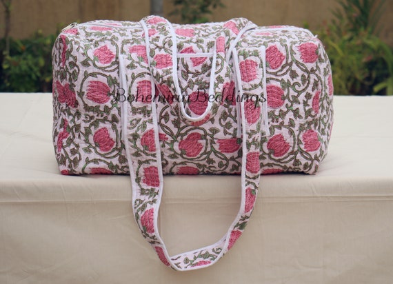 100% Cotton Quilted Shoulder Duffle Bag Block Pri… - image 10