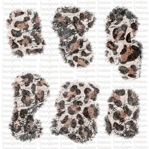 May include: Four digital paper squares with a distressed, white background and a brown and black leopard print pattern.