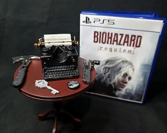 Resident Evil Requiem themed typewriter and table 1/6 scale