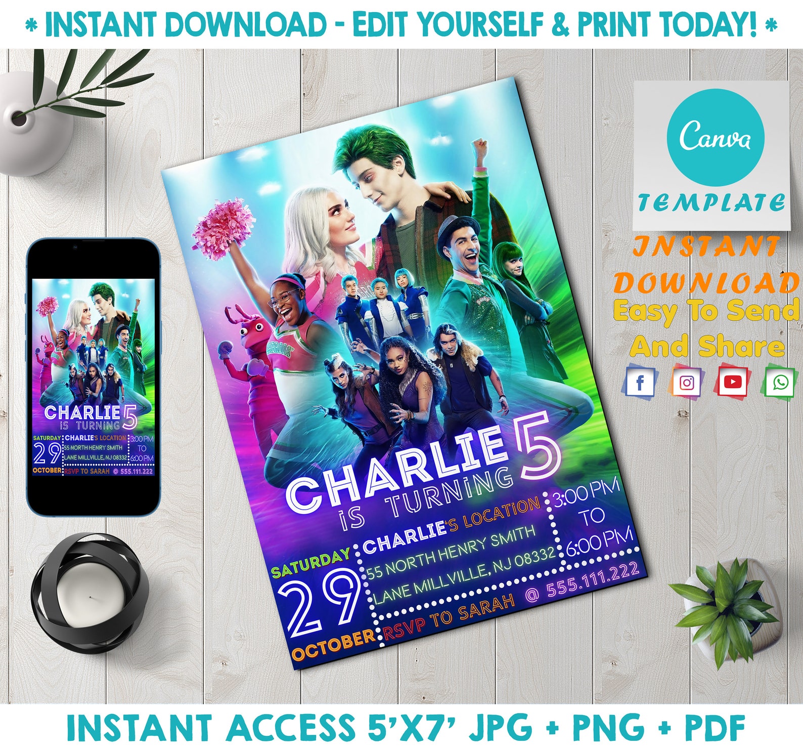 Zombies 3 Birthday Invitation Zombies 3 Party Invitation Etsy