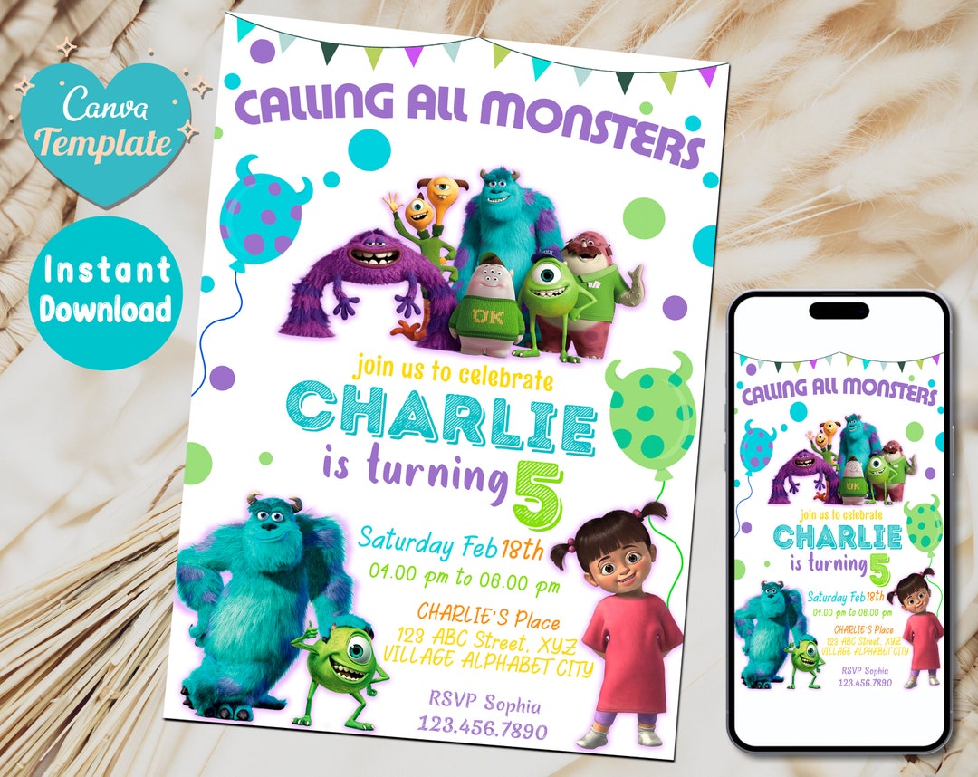 Editable Monsters Inc Birthday Invitation Template Monsters Inc