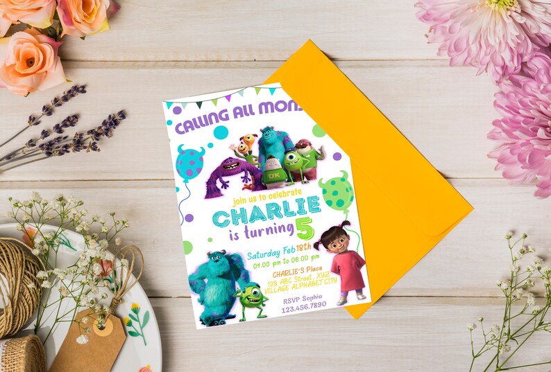 Editable Monsters Inc Birthday Invitation Template Monsters Etsy