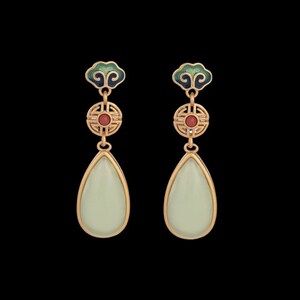 Vintage Style Enamel Statement Earrings , Elegant Antique Style 24k Gold Plated Earrings