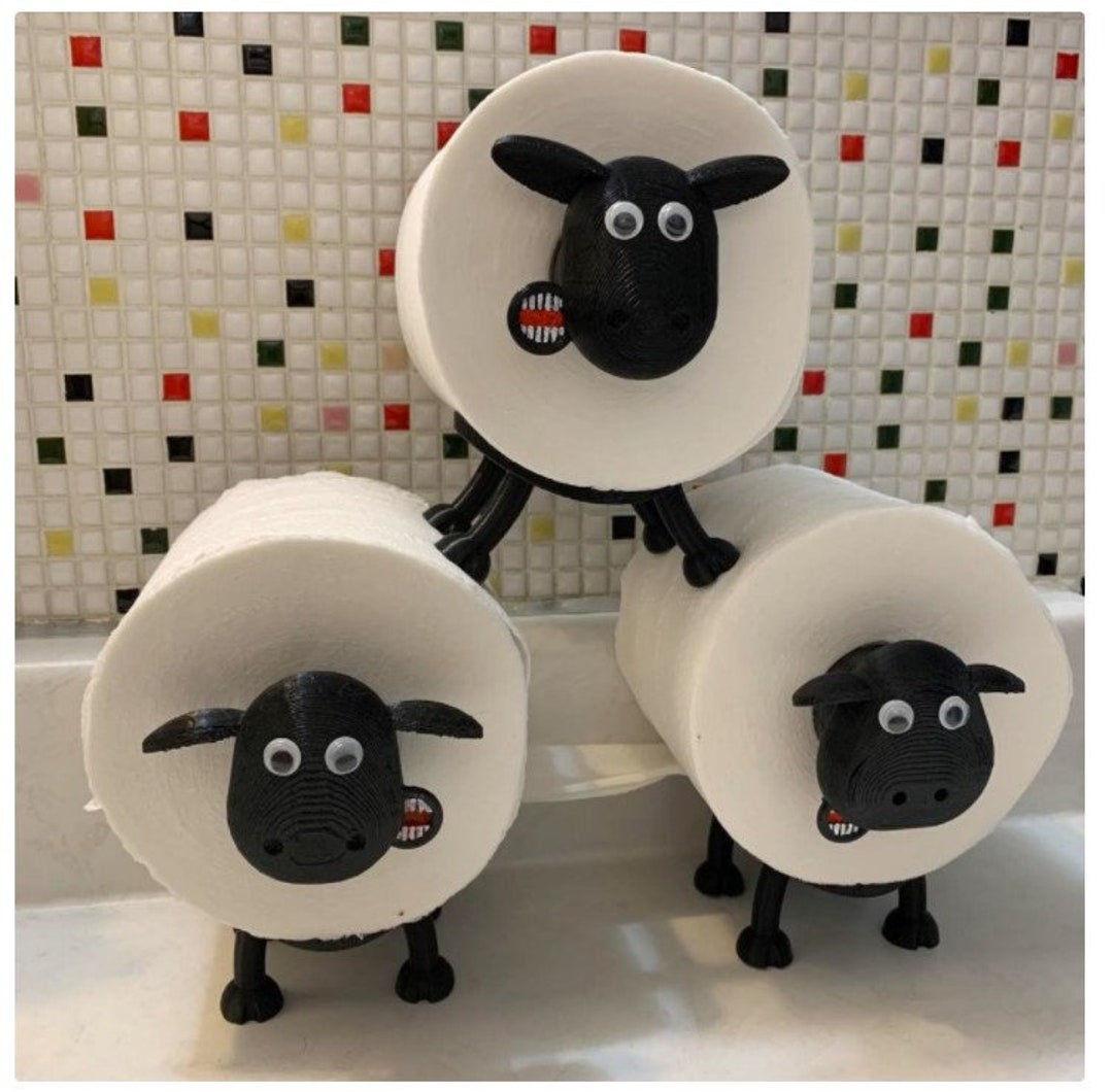 Art & Artifact Sheep Toilet Paper Roll Holder - Metal Wall Mounted or Free Standing Bathroom Tissue Storage, 7 Rolls