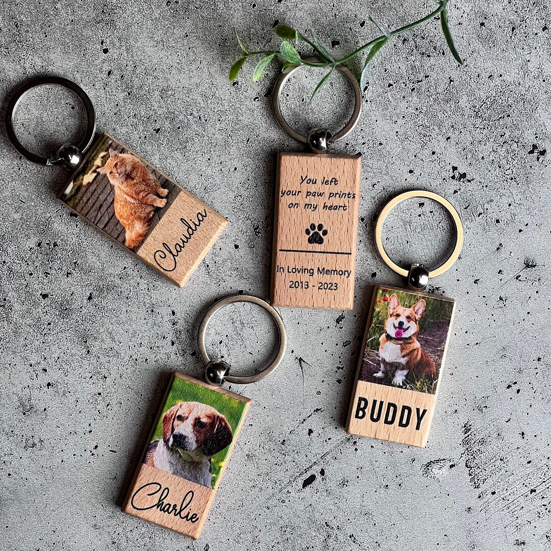 Custom Pet Keychain, Personalized Pet Photo Keychain, Pet Memorial