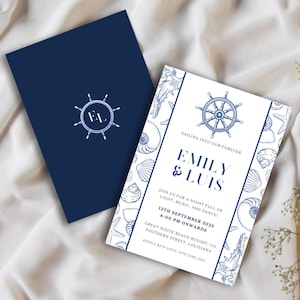 In riva al mare | Invito a nozze in stile marittimo in 4 misure | Matrimonio in stile mediterraneo | Invito digitale | Invito di nozze personalizzabile