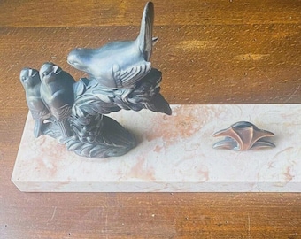 Frecourt Large Marble Art Deco 1930s Original Photo Frame with Spelter birds 15" Long 2kg