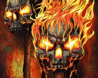 Goth Flaming Skulls GB Eye Metal Maxi Poster 61x91.5cm (24 x 36") Rolled Sealed