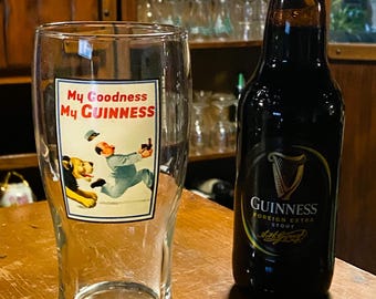 Guinness Pint Glass 'My Goodness My Guinness' Vintage 1990s. Man's Cave, Free coasters