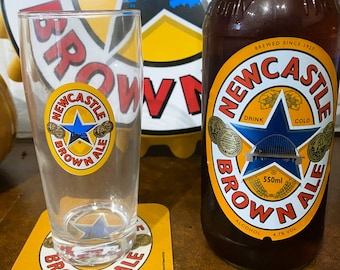Newcastle Brown Ale Glass 0.25 cl Half Pint New Old Stock CE marked With free Coaster