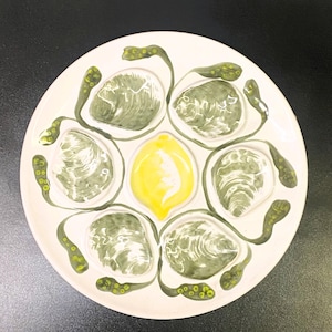 French Oyster Serving Plate Hand Painted Faience MBFA Pornic