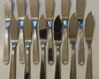 Set of 12 Stainless Vintage Steel Fish cutlery by Guy Degrenne France cutlery 18-10
