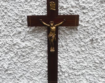 12.5 "/ 35cm Vintage Wooden French Cross Crucifix Jesus Christ INRI
