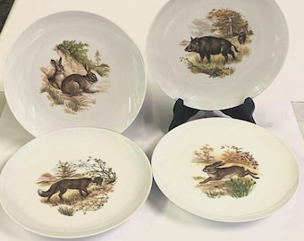 Set of 4 Limoges Porcelain Game Plates Vintage French D: 9"