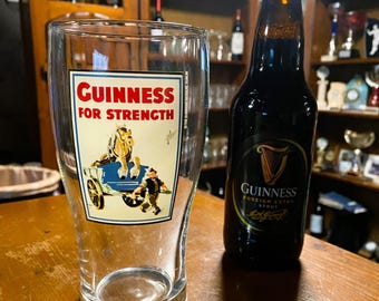 Guinness Pint Glass ' Guinness for Strength' Vintage 1990s. Man's Cave