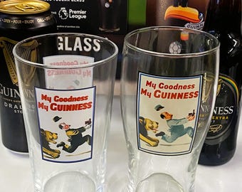 Guinness Two Pint Glasses 'My Goodness My Guinness' Vintage 1990s / 2000's Man's Cave, Free coasters