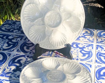 Vintage French White / Cream oyster plate, Longchamp 1960s GC