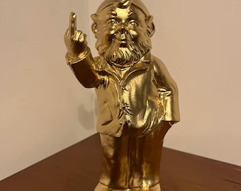 25cm Golden Garden Gnome, Quirky Decoration, Funny Statue for Indoor and Outdoor Use, Original Gift Idea, Fun Garden Decor