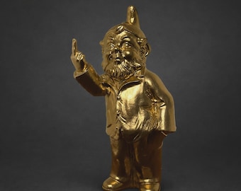 Nain de jardin doré doigt d’honneur 25 cm – Décoration humoristique insolite – Figurine imprimée en 3D – Cadeau drôle