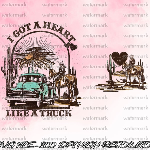 Heart Like A Truck Png, Western Sunset Cowgirl, Pocket Set PNG Sublimation, Western Shirt Png, Sublimation Download, Design PNG, Country PNG