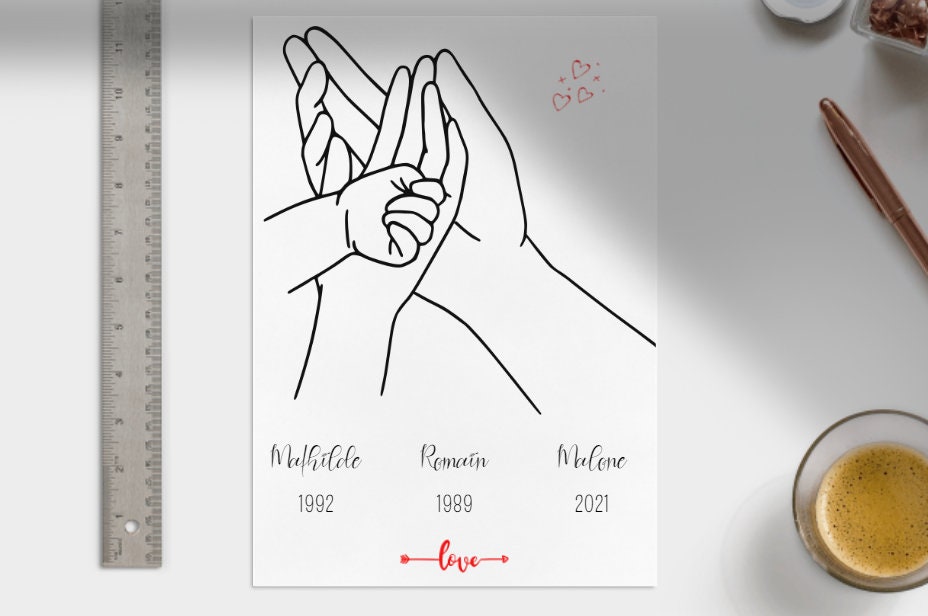 Affiche ou Toile Mains Famille, Décoration Cadeau