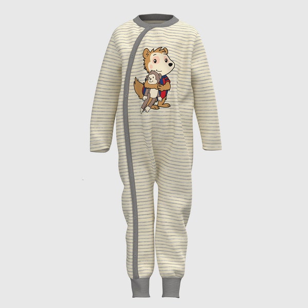 Bobo Siebenschläfer Baby Sleeper Overall, GOTS**-zertifiziert, reine Bio-Baumwolle, y/d stripe, beige/grey melange, Unisex style,