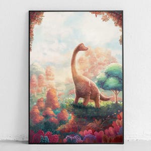 Póster infantil de dinosaurios Brachiosaurus, arte mural infantil, póster educativo