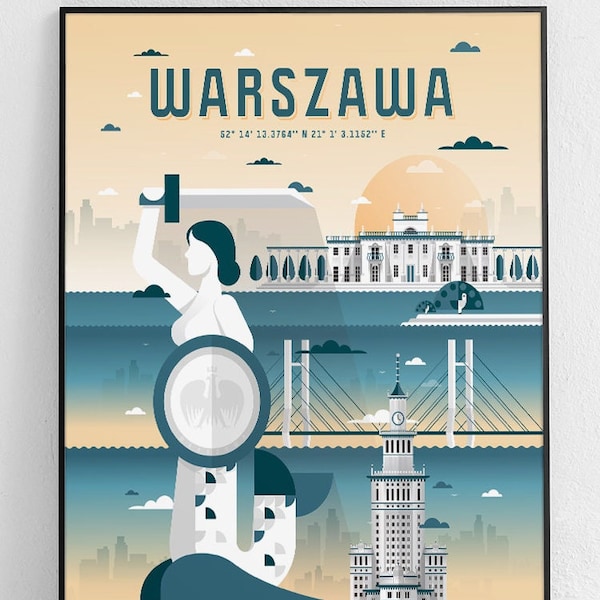 Warsaw City Poster, Warsaw Wall Art, Warschau Poster