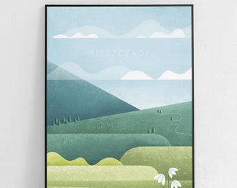 Bieszczady Original Poster, Poland Wall art, Polen Poster, Gebierge Poster