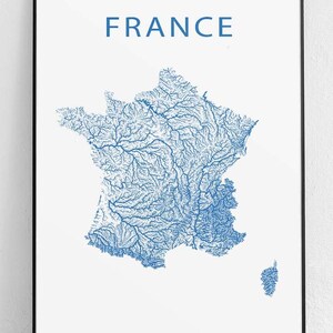 Originele poster van Frankrijk, hydrografische kaartposter, kaartposter van Frankrijk