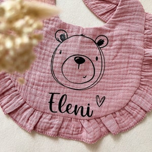 personalized muslin neckerchief for babies and toddlers 100% cotton Bib Birth gift Baptism with name image 1