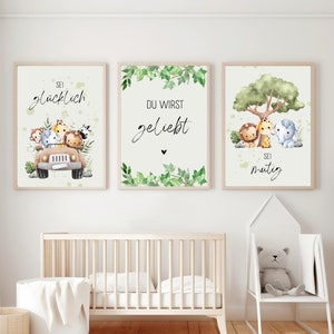 Kinderzimmer Poster - Safari Dschungel Bundle 1 - Deutsch | PDF, PNG, JPEG | geliebt | zum ausdrucken | digital | Babyzimmer |