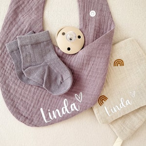 personalisiertes Musselin Halstuch für Babys und Kleinkinder 100% Baumwolle Lätzchen Geschenk zur Geburt Taufe mit Name Bild 3