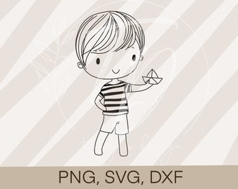 Plotter file children baby boy with boat PNG/ SVG/ DXF download for designs digital t-shirt print or sticker