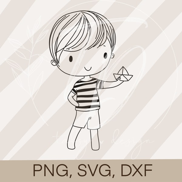 Plotterdatei Kinder Baby- Junge mit Boot PNG/ SVG/ DXF Download für Designs Digital T-shirt Druck oder Sticker