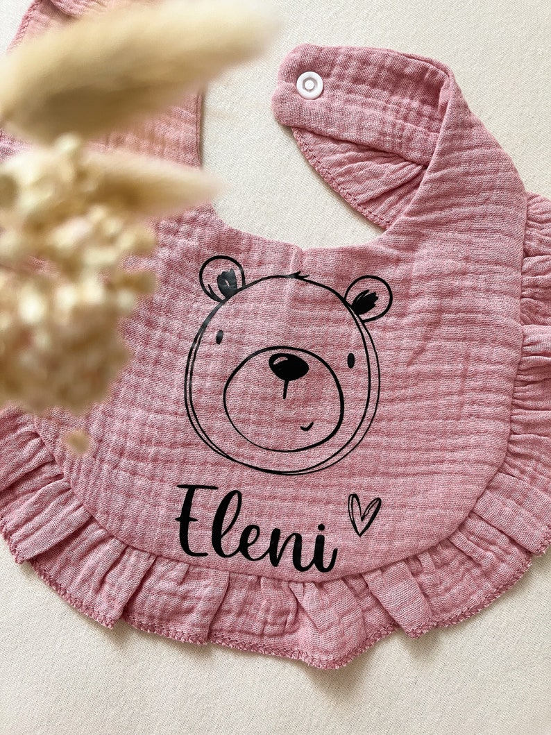 personalized muslin neckerchief for babies and toddlers 100% cotton Bib Birth gift Baptism with name image 1