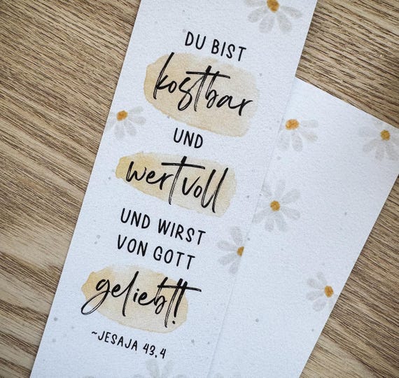 christliches Lesezeichen Bibel Vers | Geschenk | Du bist kostbar und wertvoll und wirst von Gott geliebt! - Jesaja 43,4