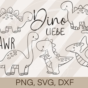 Archivo de trazador conjunto de dinosaurios para niños PNG/ SVG/ DXF descarga de dinosaurio T Rex para diseños de impresión digital de camisetas o pegatinas