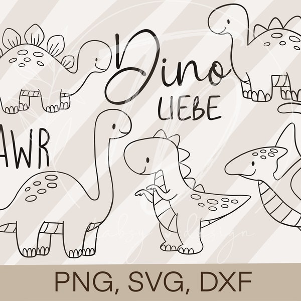 Fichier traceur dino pour enfants ensemble PNG/ SVG/ DXF dinosaure T Rex télécharger pour les dessins impression de t-shirts numériques ou autocollants