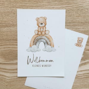 Karte zur Geburt | Willkommen kleines Wunder! | DIN A 6 | Bär | Regenbogen | Grußkarte