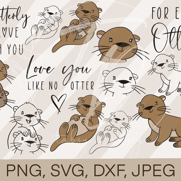 Plotterdatei Otter Bundle/ Kinder Set-PNG/ SVG/ DXF Otter/ Download für Designs Digital T-shirt Druck oder Sticker