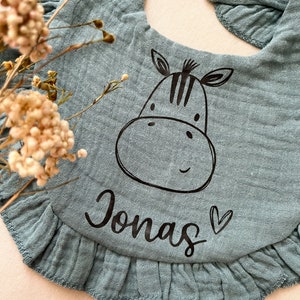 personalized muslin neckerchief for babies and toddlers 100% cotton Bib Birth gift Baptism with name image 2