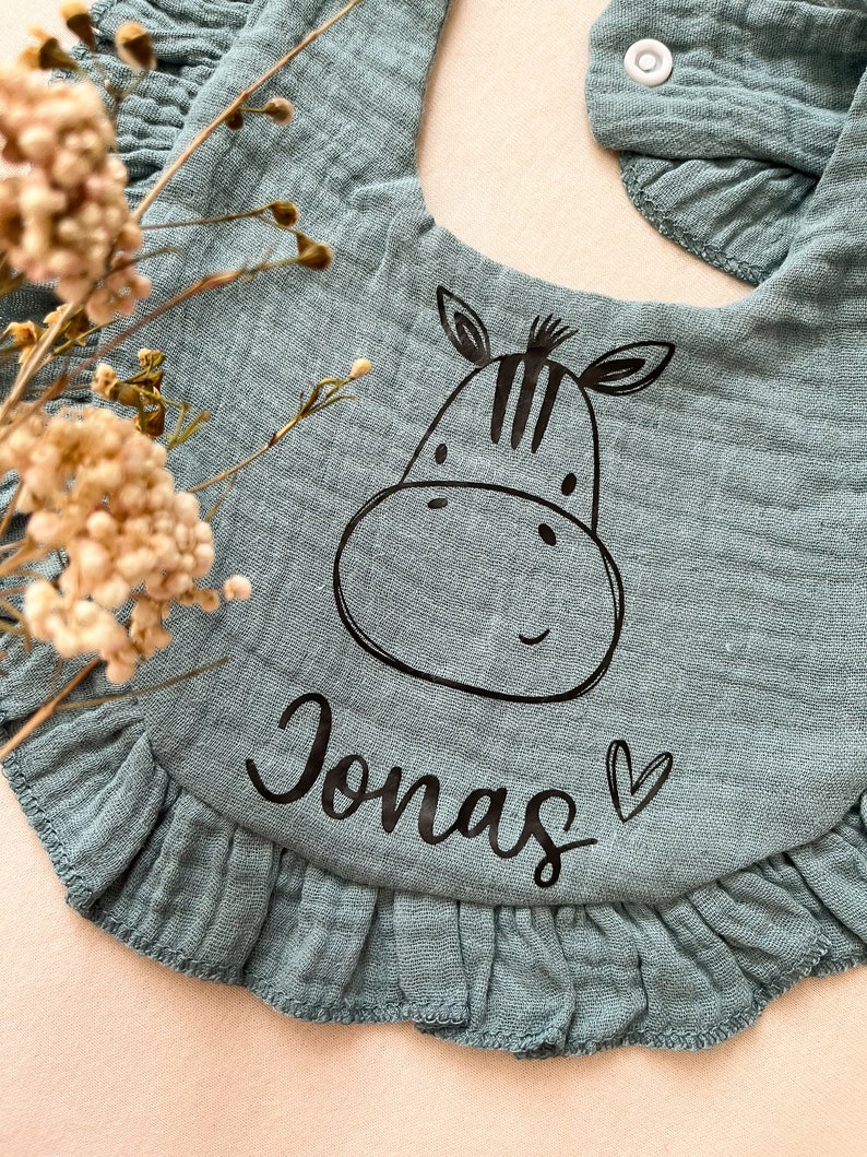 personalized muslin neckerchief for babies and toddlers 100% cotton Bib Birth gift Baptism with name image 2